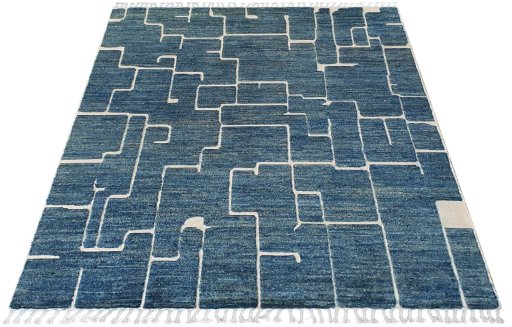 Corner detail of New Morocco rug showing border pattern and Wool pile