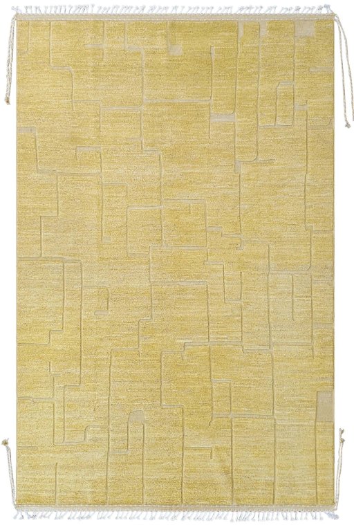 Full view of New Morocco rug from Pakistan, 312 × 199 cm in Yellow tones