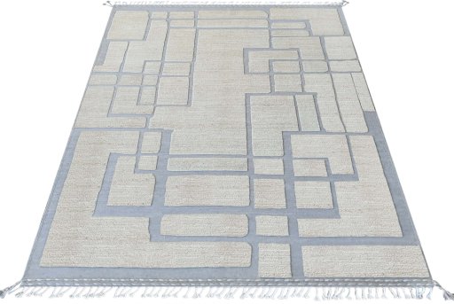 Corner detail of New Morocco rug showing border pattern and Wool pile