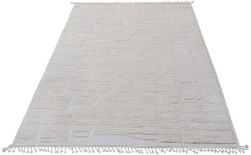 Corner detail of New Morocco rug showing border pattern and Wool pile