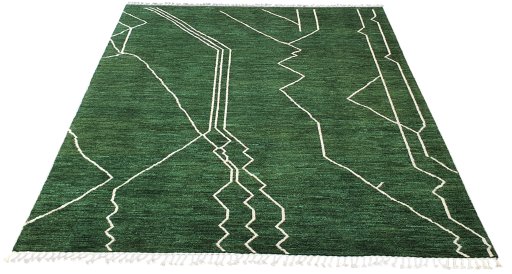 Corner detail of New Morocco rug showing border pattern and Wool pile