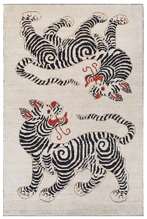 Full view of New Morocco rug from Pakistan, 240 × 161 cm in Beige tones