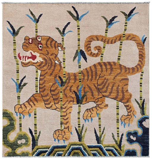 Full view of New Morocco rug from Pakistan, 193 × 188 cm in Multi Color tones