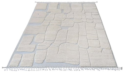 Corner detail of New Morocco rug showing border pattern and Wool pile