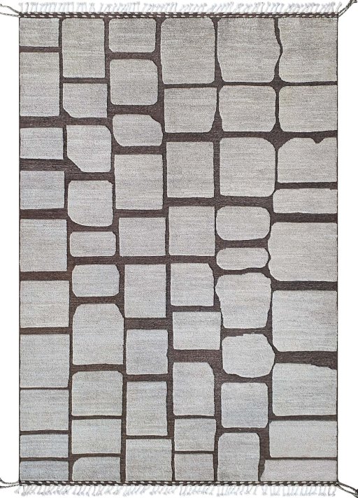 Full view of New Morocco rug from Pakistan, 308 × 208 cm in Gray tones