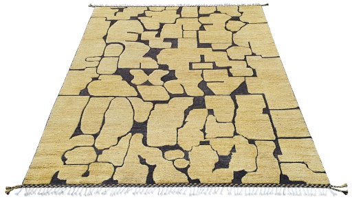 Corner detail of New Morocco rug showing border pattern and Wool pile