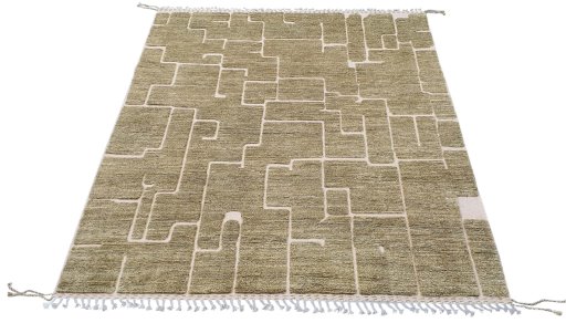 Corner detail of New Morocco rug showing border pattern and Wool pile