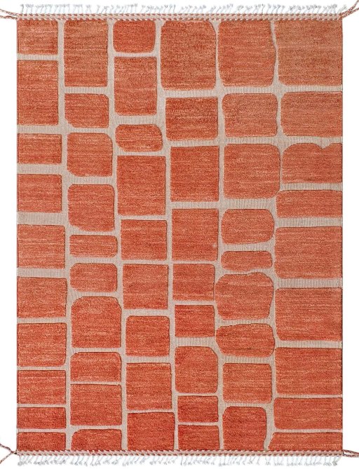 Full view of New Morocco rug from Pakistan, 239 × 176 cm in Red tones