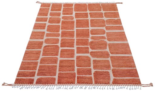 Corner detail of New Morocco rug showing border pattern and Wool pile