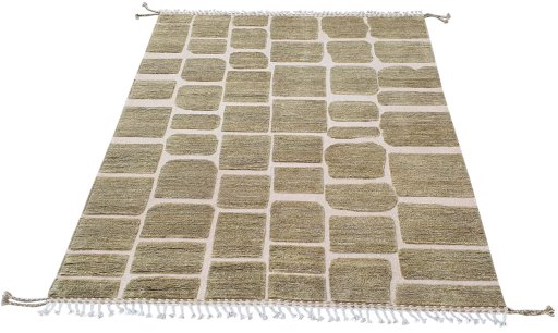 Corner detail of New Morocco rug showing border pattern and Wool pile
