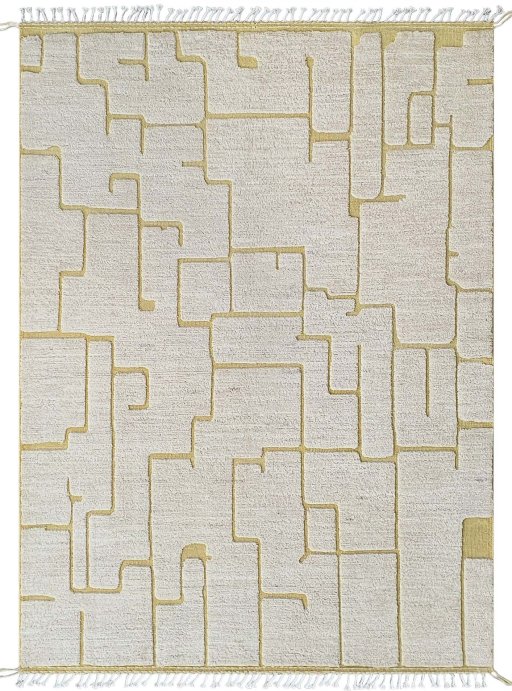 Full view of New Morocco rug from Pakistan, 243 × 178 cm in Beige tones