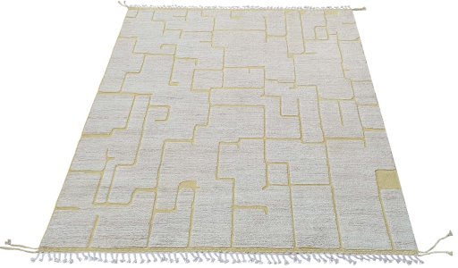 Corner detail of New Morocco rug showing border pattern and Wool pile