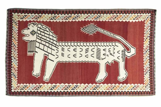Full view of 2000s Kilim Dastan rug from Iran / Persia, 303 × 180 cm in Red tones