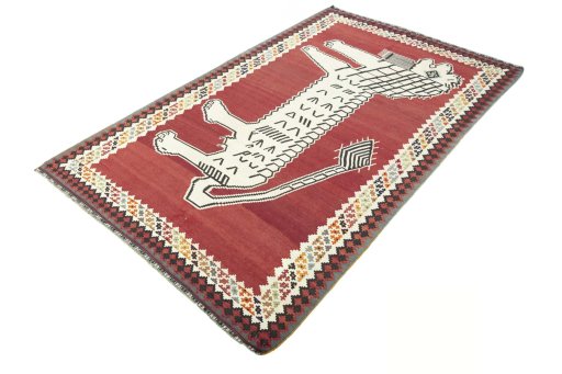 Corner detail of 2000s Kilim Dastan rug showing border pattern and Wool pile