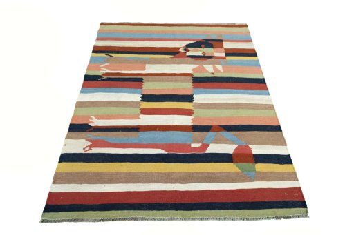 Close-up detail of New Kilim Dastan rug from Iran / Persia showing Wool weave