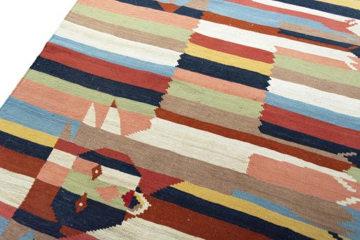 Surface texture of New Kilim Dastan rug with natural Wool and intricate pattern