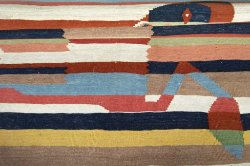 Full view of New Kilim Dastan rug from Iran / Persia, 165 × 122 cm in Multi Color tones
