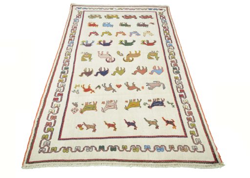 Close-up detail of New Kilim Dastan rug from Iran / Persia showing Wool weave