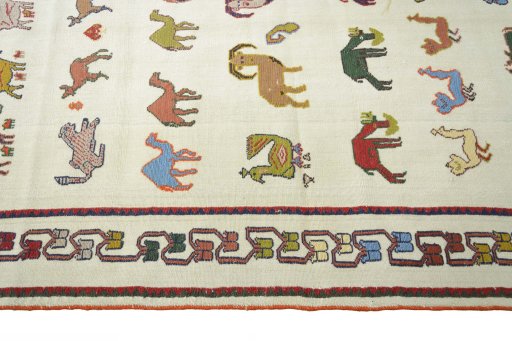 Close-up detail of New Kilim Dastan rug from Iran / Persia showing Wool weave