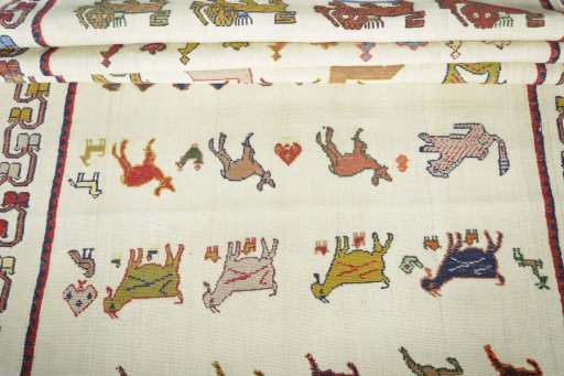 Full view of New Kilim Dastan rug from Iran / Persia, 217 × 124 cm in Beige tones