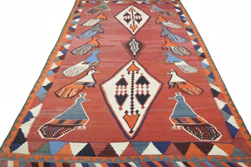 Close-up detail of 2000s Kilim Dastan rug from Iran / Persia showing Wool weave