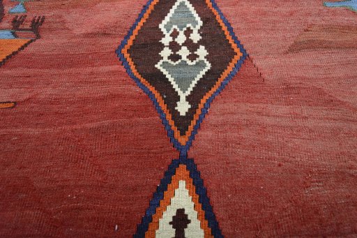 Backside of handmade 2000s Kilim Dastan rug showing knot structure and weave density