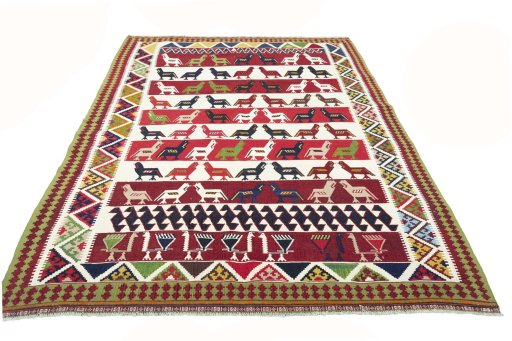 Close-up detail of New Kilim Dastan rug from Iran / Persia showing Wool weave