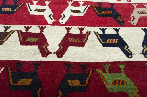 Backside of handmade New Kilim Dastan rug showing knot structure and weave density