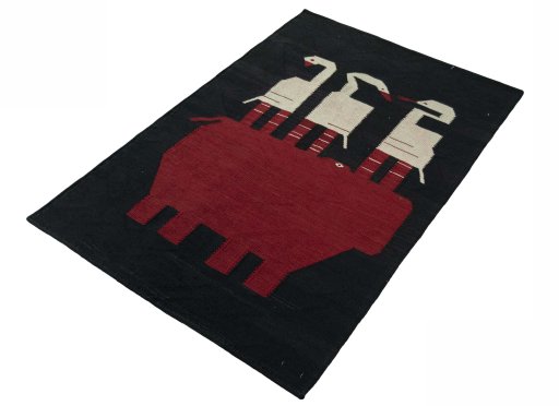 Corner detail of New Kilim Dastan rug showing border pattern and Wool pile