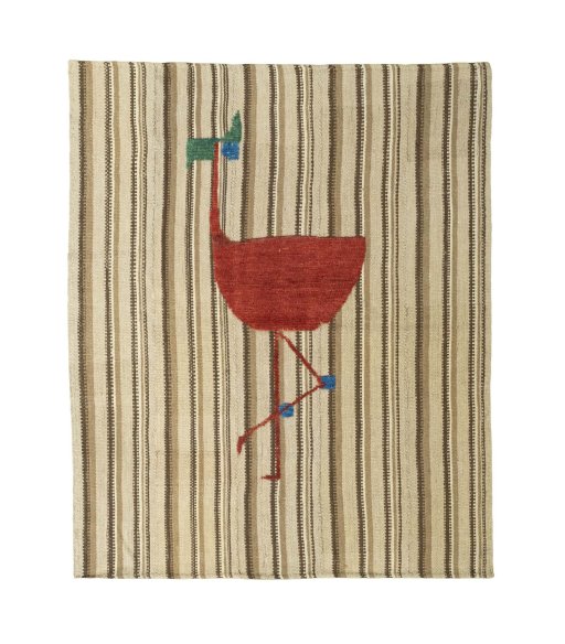 Full view of 2000s Kilim Dastan rug from Iran / Persia, 155 × 127 cm in Brown tones