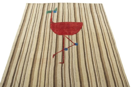 Close-up detail of 2000s Kilim Dastan rug from Iran / Persia showing Wool weave