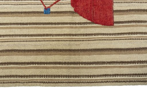 Close-up detail of 2000s Kilim Dastan rug from Iran / Persia showing Wool weave