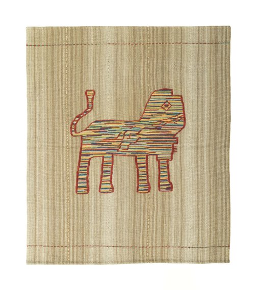 Full view of 2000s Kilim Dastan rug from Iran / Persia, 156 × 133 cm in Beige tones