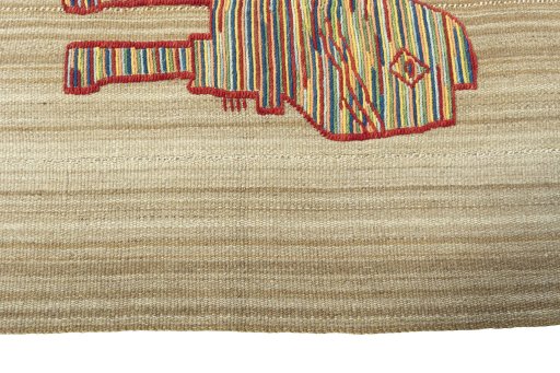 Close-up detail of 2000s Kilim Dastan rug from Iran / Persia showing Wool weave