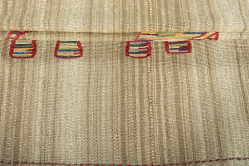 Full view of 2000s Kilim Dastan rug from Iran / Persia, 156 × 133 cm in Beige tones