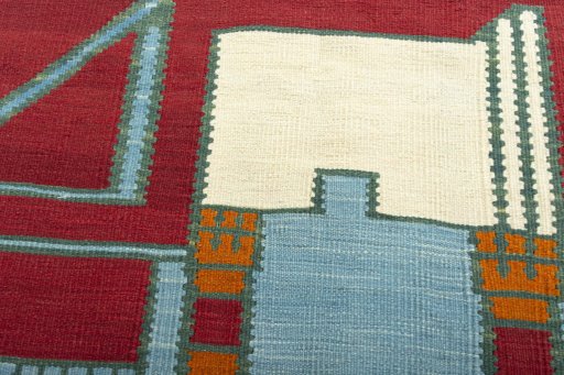 Backside of handmade New Kilim Dastan rug showing knot structure and weave density