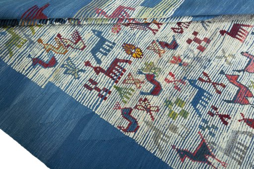 Full view of New Kilim Dastan rug from Iran / Persia, 282 × 202 cm in Blue tones