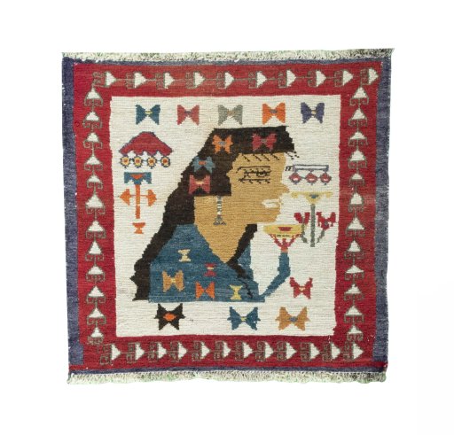 Full view of 2000s Kilim Dastan rug from Iran / Persia, 53 × 55 cm in Red tones