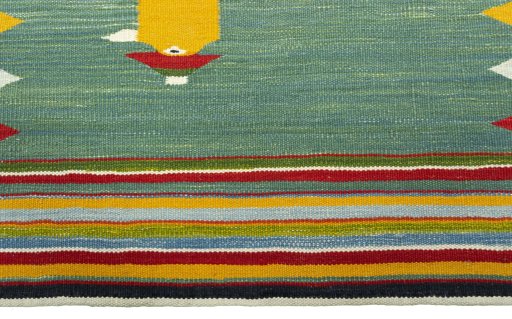 Backside of handmade New Kilim Dastan rug showing knot structure and weave density