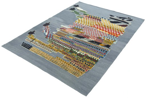Corner detail of New Kilim Dastan rug showing border pattern and Wool pile