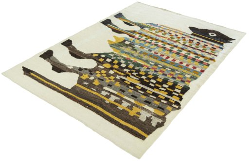 Corner detail of New Kilim Dastan rug showing border pattern and Wool pile