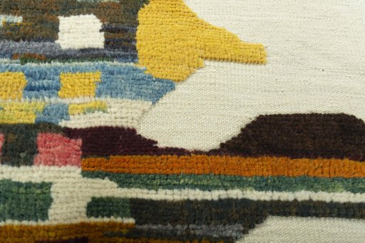 Backside of handmade New Kilim Dastan rug showing knot structure and weave density