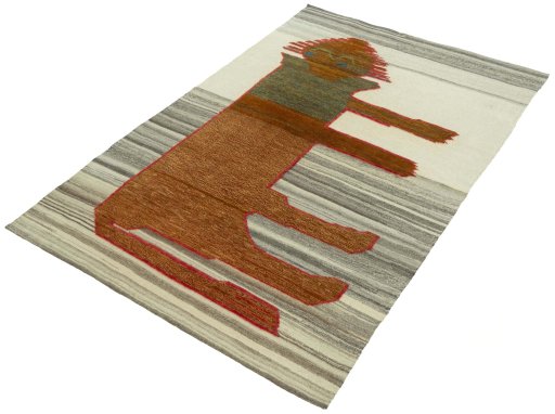Corner detail of New Kilim Dastan rug showing border pattern and Wool pile