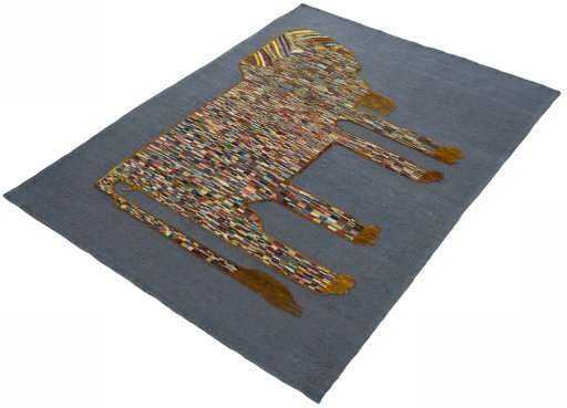 Corner detail of New Kilim Dastan rug showing border pattern and Wool pile