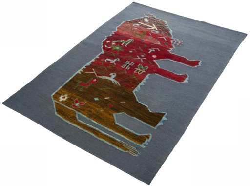 Corner detail of New Kilim Dastan rug showing border pattern and Wool pile