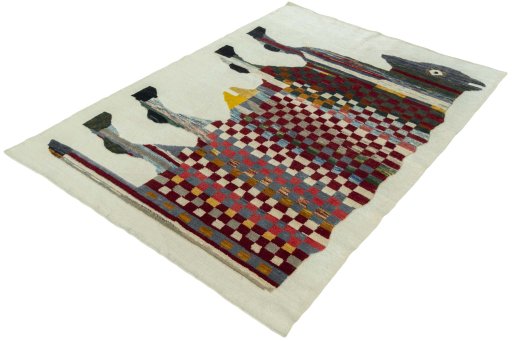 Corner detail of New Kilim Dastan rug showing border pattern and Wool pile
