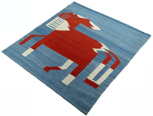 Corner detail of New Kilim Dastan rug showing border pattern and Wool pile