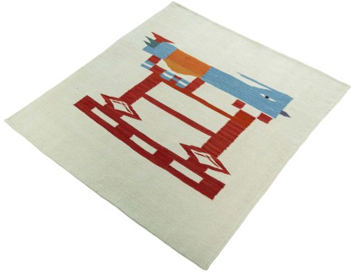 Corner detail of New Kilim Dastan rug showing border pattern and Wool pile