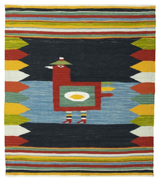 Full view of New Kilim Dastan rug from Turkey, 100 × 87 cm in Multi Color tones