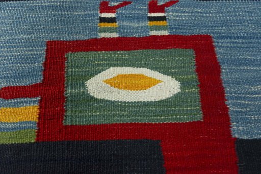 Backside of handmade New Kilim Dastan rug showing knot structure and weave density